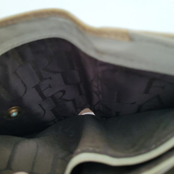 Furla Italian Trifold Wallet Medium Ostrich Leather Gray Designer Compact Logo - Picture 7 of 11